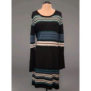 Aventura Women's Size Large Sweater Dress Gray Knit Striped Long Sleeve Cozy